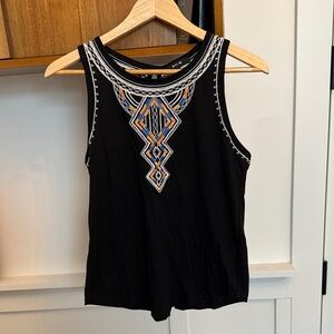 Miss Me Black Tank Top with Geometric Embroidery and tie back small